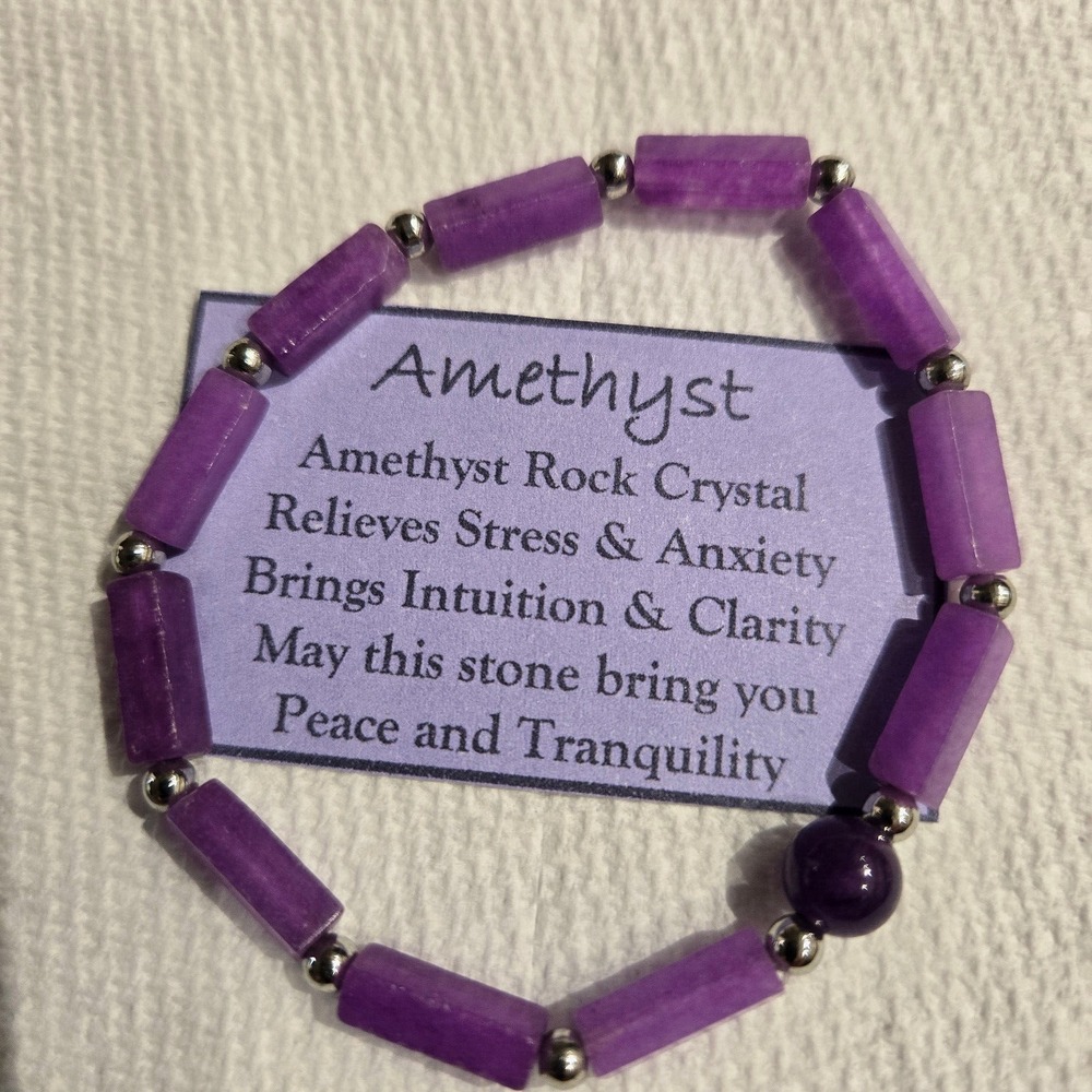 Amethyst Bracelet, Natural Stone, Rock Crystal, Vintage Bohemian Style